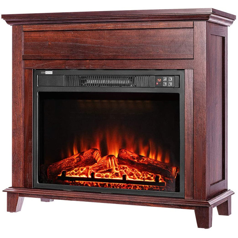 Red Barrel Studio 32 Inch Wide Electric Fireplace With Wood Frame, Insert Freestanding Portable